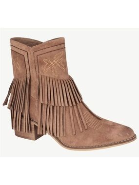 Natural Reflections Taupe Suede Fringe Western Ankle Boots Sz 7.5 NWIB